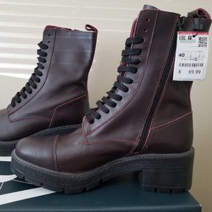 New Zara Leather Ankle Boots, Burgundy